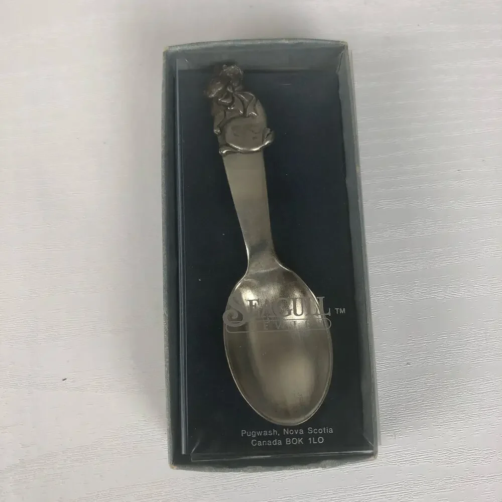Vintage 1988 80s Seagull Pewter Bunny Rabbit Baby Spoon with original box